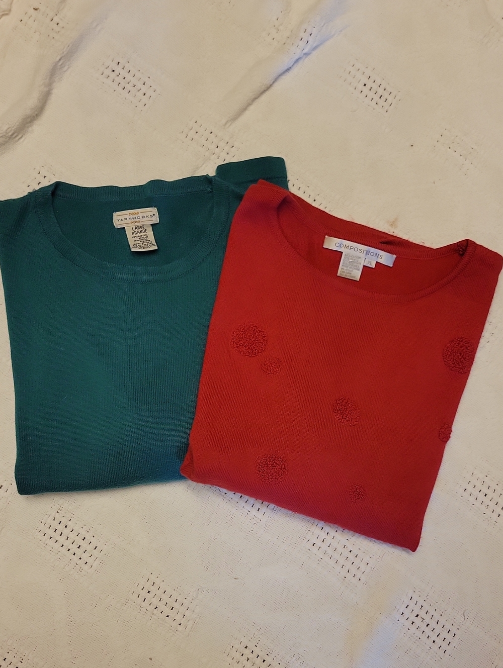Compositions Red Textured Dot Knit Sweater - Women's Crewneck